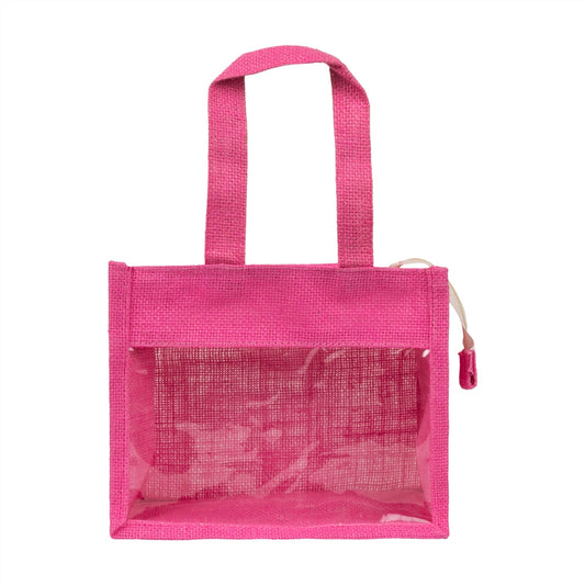 10x8x5 inch Window Jute Hamper Bag – With Zip, Pink, Self Handle