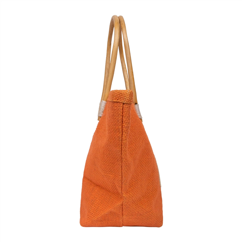 Zute.co Orange Jute Handbag with Wooden Handle | 8x6x3 Inch Mini Hamper & Gift Bag