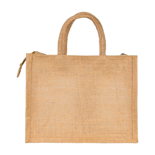 Jute Window Hamper Bag with Lace Finish (12 x 10 x 5 Inch)