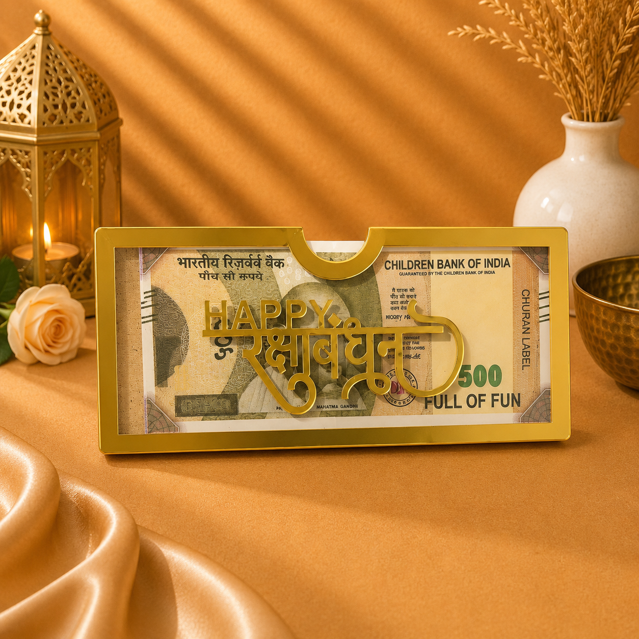 Indian Acrylic Money Envelope with MDF Back | Rakhi Cash Gift Envelope | 6.5×3 Inch