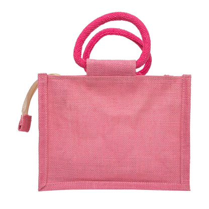 Zute.co Premium Pink Jute Window Hamper Bag with Rope Handle | 12x10x5 Inch Luxury Gift Bag