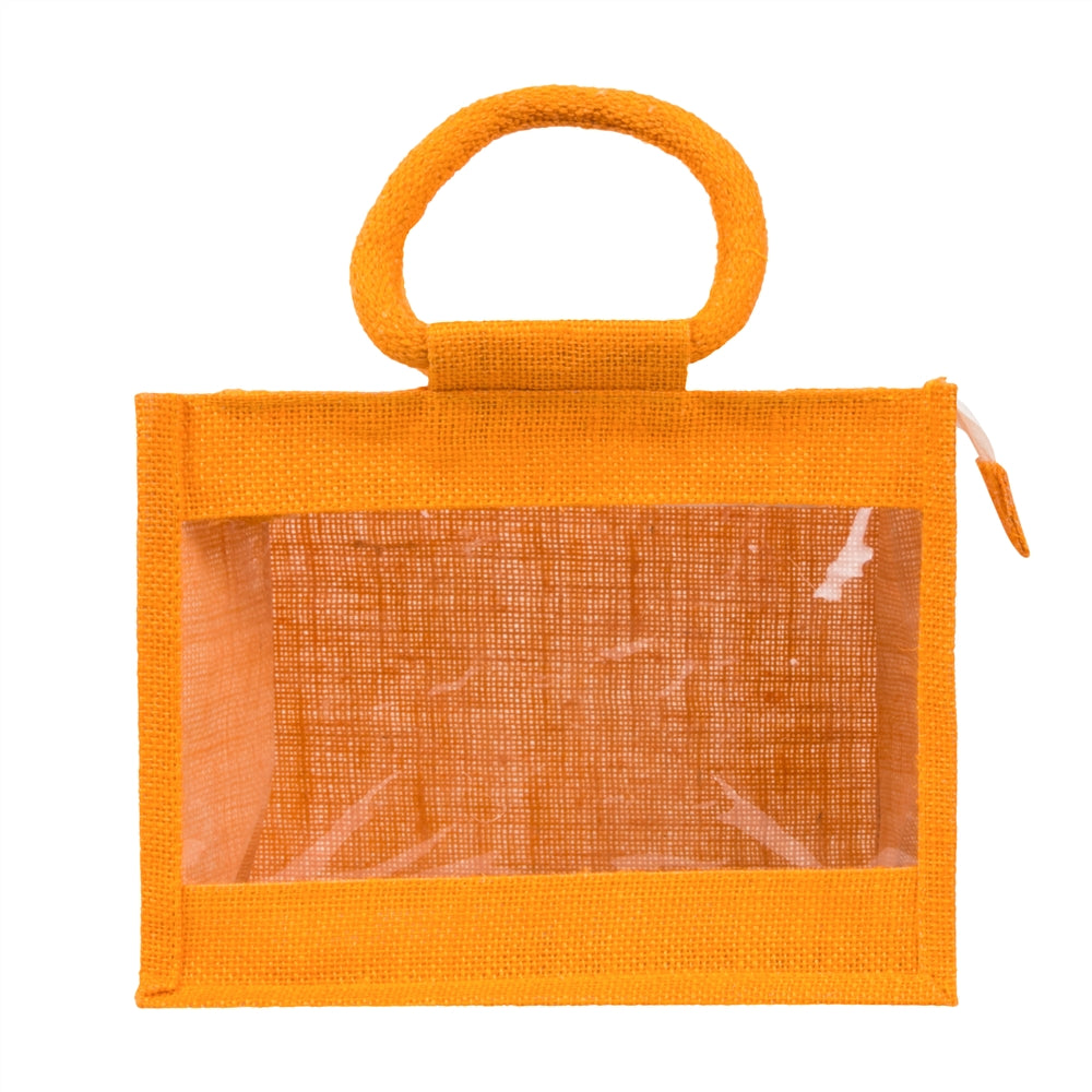 10x8x6 inch Window Jute Hamper Bag – With Zip, Mustard