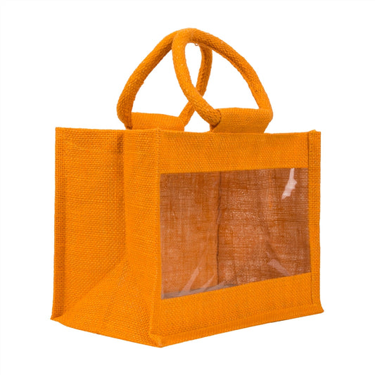 10x8x6 inch Window Jute Hamper Bag – With Zip, Mustard