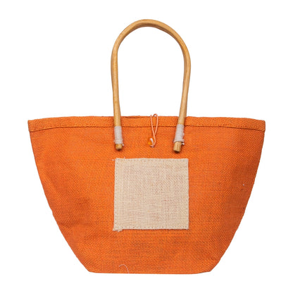 Zute.co Orange Jute Handbag with Wooden Handle | 8x6x3 Inch Mini Hamper & Gift Bag