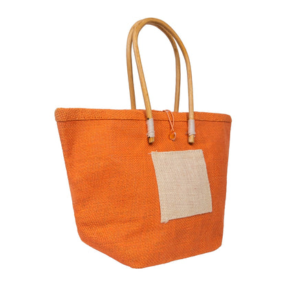 Zute.co Orange Jute Handbag with Wooden Handle | 8x6x3 Inch Mini Hamper & Gift Bag