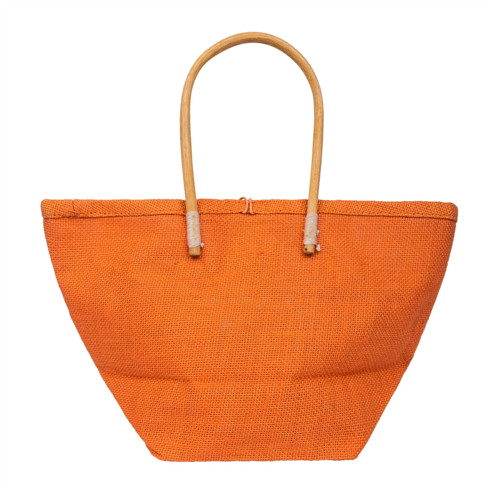 Zute.co Orange Jute Handbag with Wooden Handle | 8x6x3 Inch Mini Hamper & Gift Bag