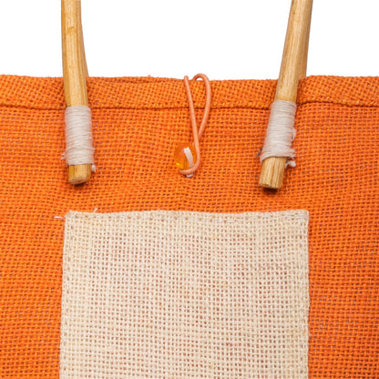 Zute.co Orange Jute Handbag with Wooden Handle | 8x6x3 Inch Mini Hamper & Gift Bag