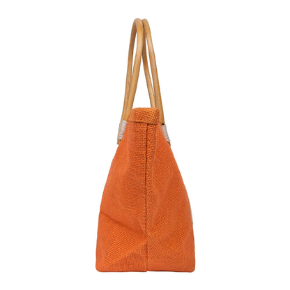 Zute.co Orange Jute Handbag with Wooden Handle | 8x6x3 Inch Mini Hamper & Gift Bag