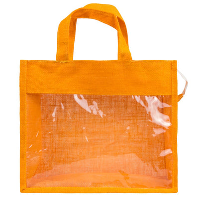 14x12x5 inch Window Jute Hamper Bag – With Zip, Mustard, Self Handle