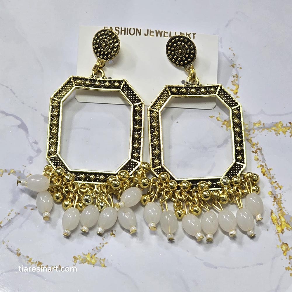 Jhumka Earring Bezels Golden - White Moti For Resin Art (258)
