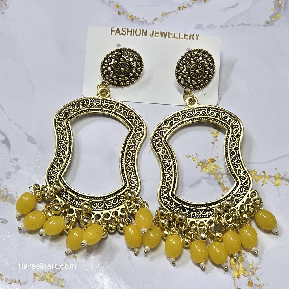 Jhumka Earring Bezels Golden - Yellow Moti For Resin Art (265)