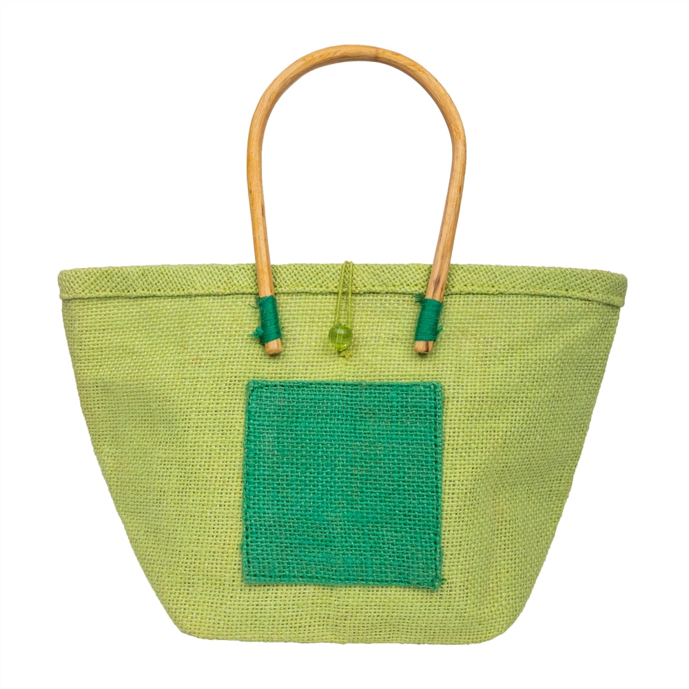 Zute.co Pistachio Green Jute Handbag with Wooden Handle | 8x6x3 Inch Mini Hamper Gift Bag