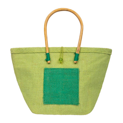 Zute.co Pistachio Green Jute Handbag with Wooden Handle | 8x6x3 Inch Mini Hamper Gift Bag