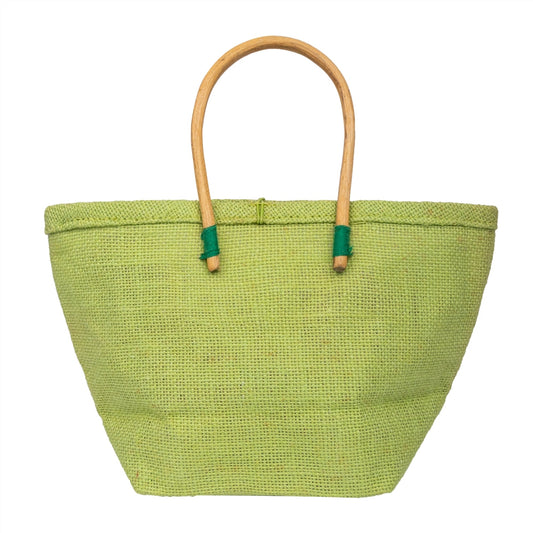 Zute.co Pistachio Green Jute Handbag with Wooden Handle | 8x6x3 Inch Mini Hamper Gift Bag