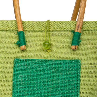 Zute.co Pistachio Green Jute Handbag with Wooden Handle | 8x6x3 Inch Mini Hamper Gift Bag