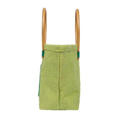 Zute.co Pistachio Green Jute Handbag with Wooden Handle | 8x6x3 Inch Mini Hamper Gift Bag