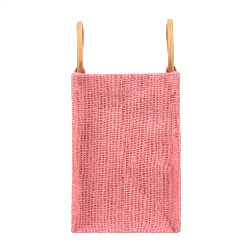 Pink Jute Window Hamper Bag with Wooden Handle – 7x6x3.5 Inch