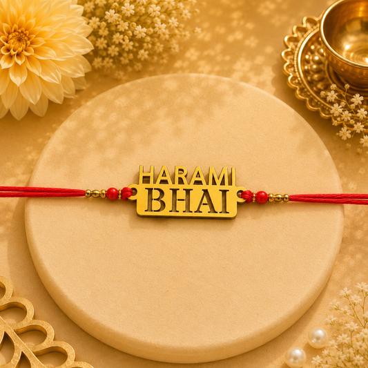 Harami Bhai Golden Glitter MDF Rakhi