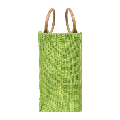 Zute.co Lime Green Jute Window Gift Bag with Wooden Ring Handle | 7x6x3.5 Inch Premium Hamper Bag