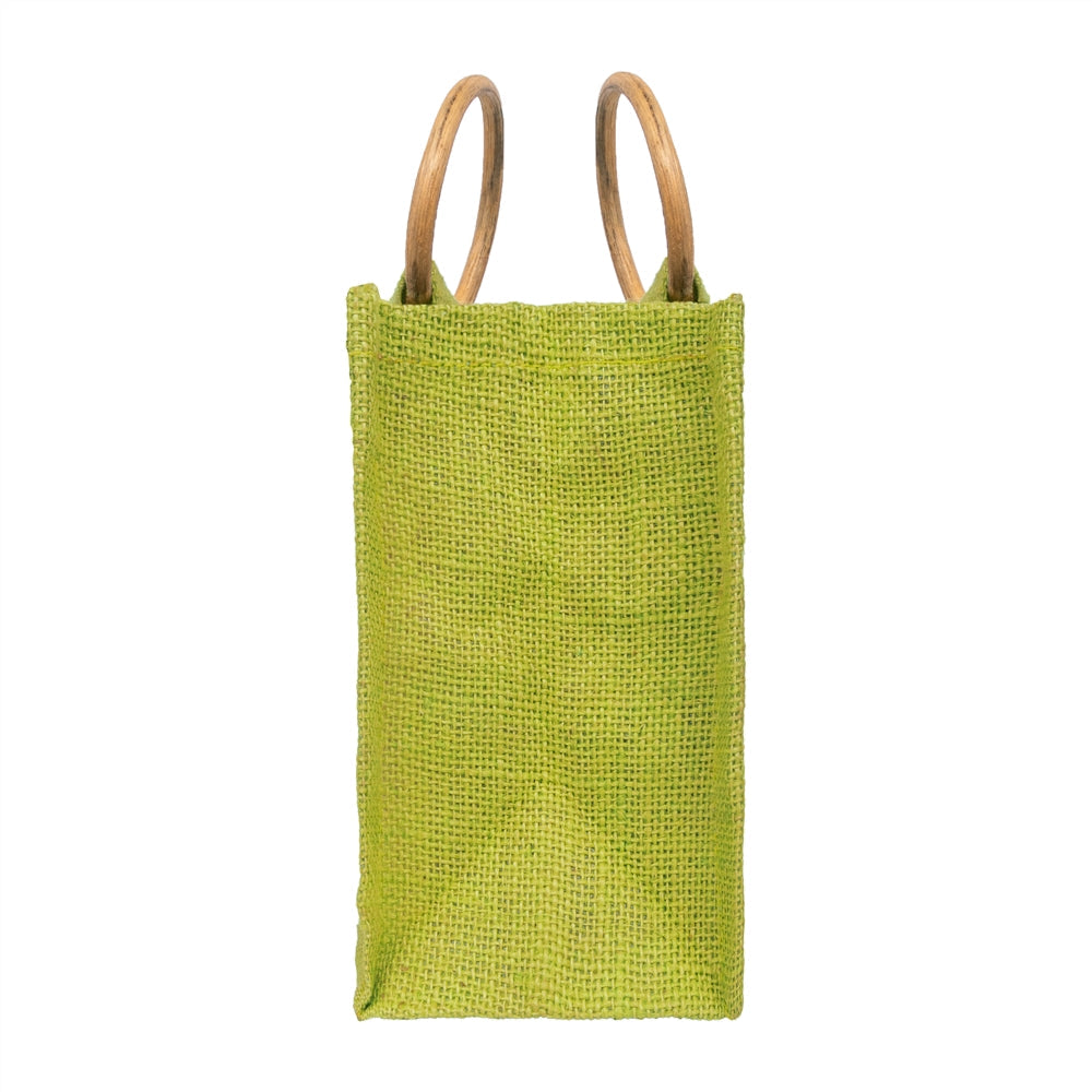 Zute.co Olive Green Jute Window Gift Bag with Wooden Ring Handle | 7x6x3.5 Inch Premium Hamper Bag