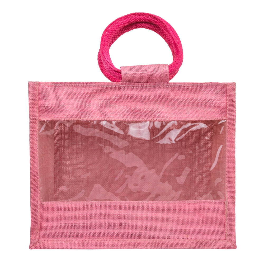 Zute.co Blush Pink Jute Window Hamper Bag with Rope Handle | 10x8x5 Inch Premium Gift Bag
