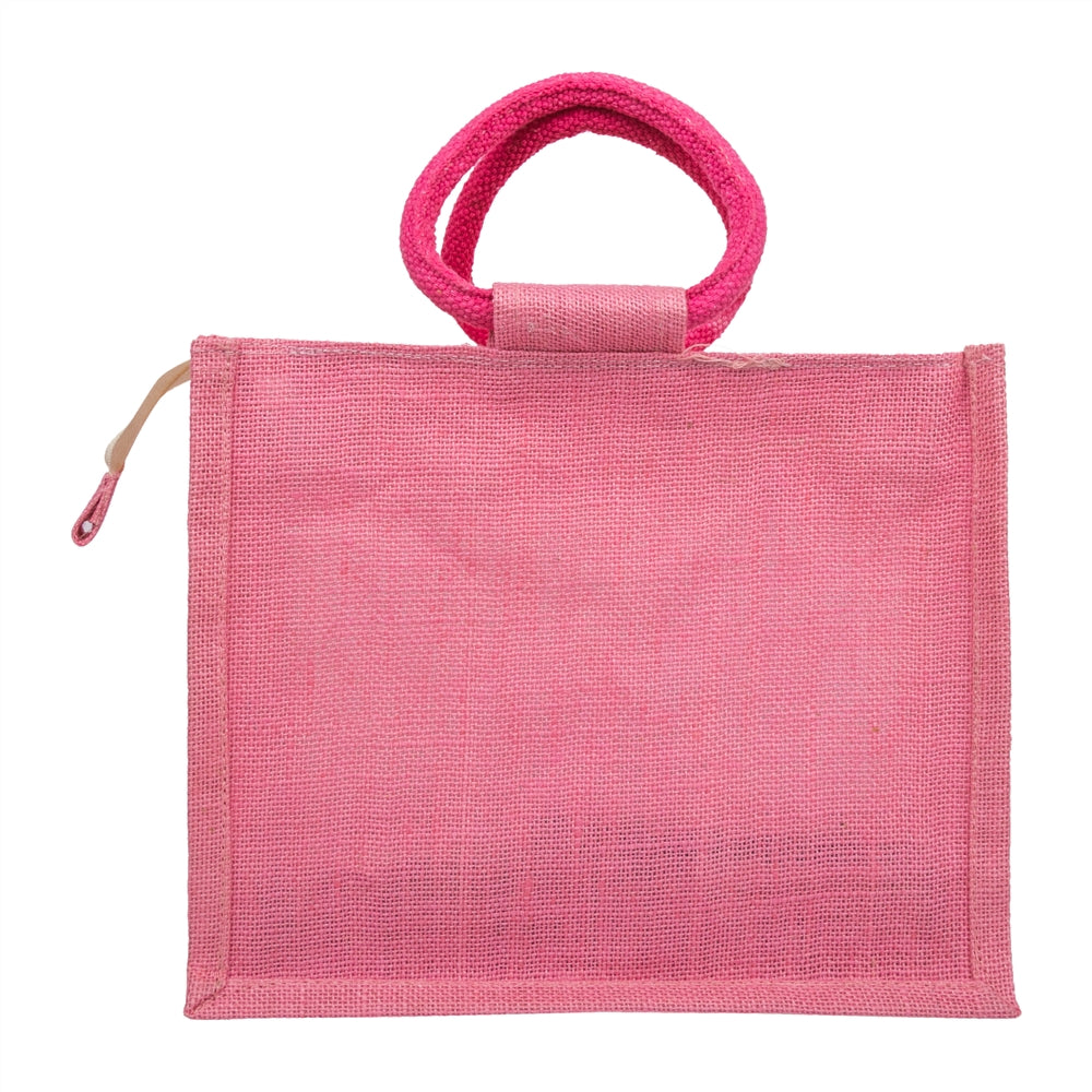 Zute.co Blush Pink Jute Window Hamper Bag with Rope Handle | 10x8x5 Inch Premium Gift Bag