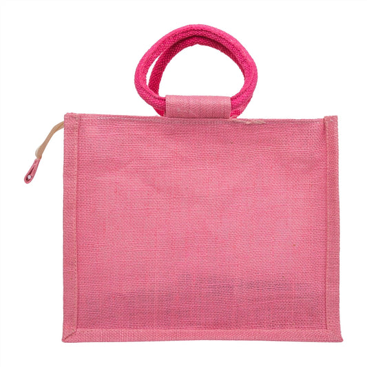 Zute.co Blush Pink Jute Window Hamper Bag with Rope Handle | 10x8x5 Inch Premium Gift Bag