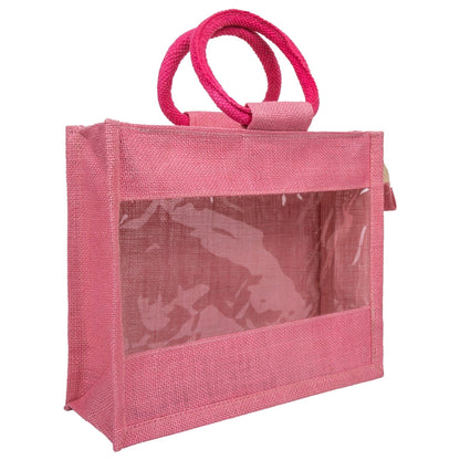 Zute.co Blush Pink Jute Window Hamper Bag with Rope Handle | 10x8x5 Inch Premium Gift Bag