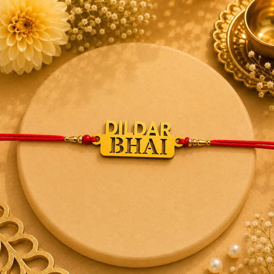 Dildar Bhai Golden Glitter MDF Rakhi