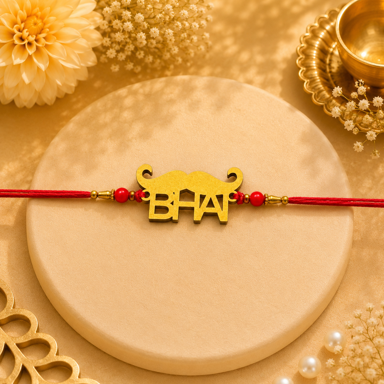 Mooch Wale Bhai Golden Glitter MDF Rakhi