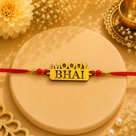 Moody Bhai Golden Glitter MDF Rakhi