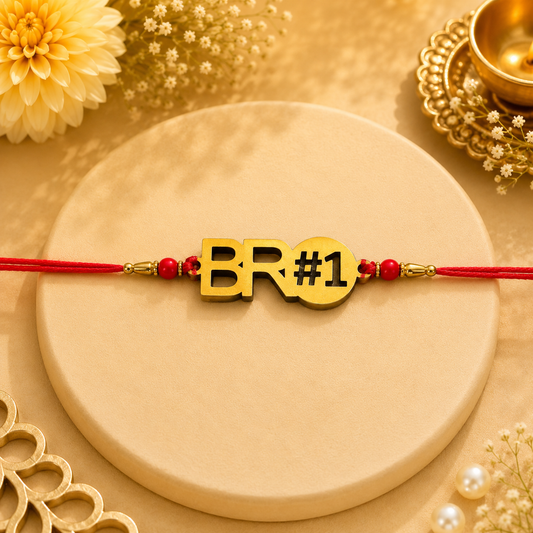 Bro #1 Golden Glitter MDF Rakhi