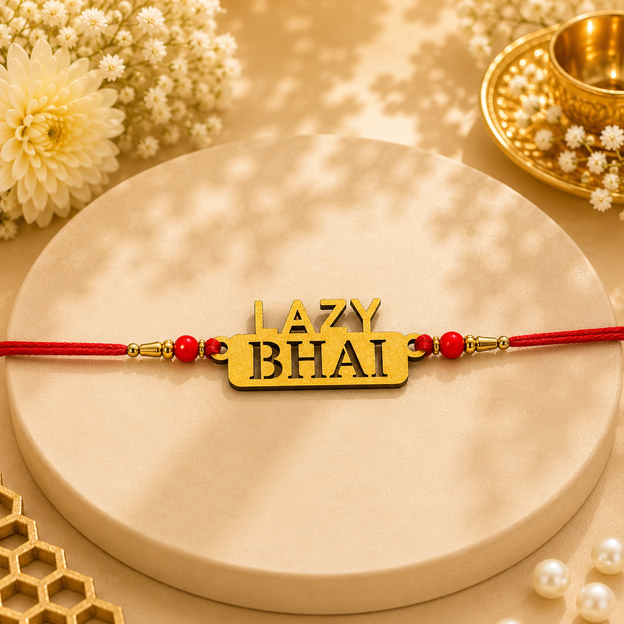 Lazy Bhai Golden Glitter MDF Rakhi