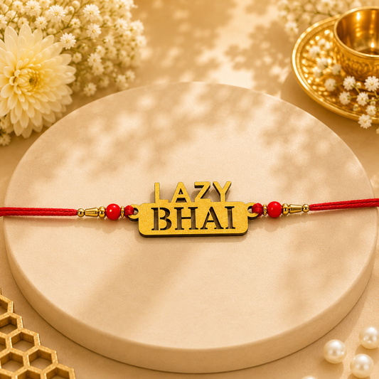 Lazy Bhai Golden Glitter MDF Rakhi