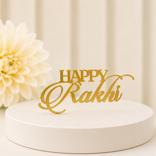 RB05 - Elegant Happy Rakhi Gold Mirror Acrylic Tag