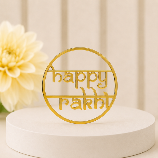 RB06 - Happy Rakhi Gold Mirror Acrylic Tag