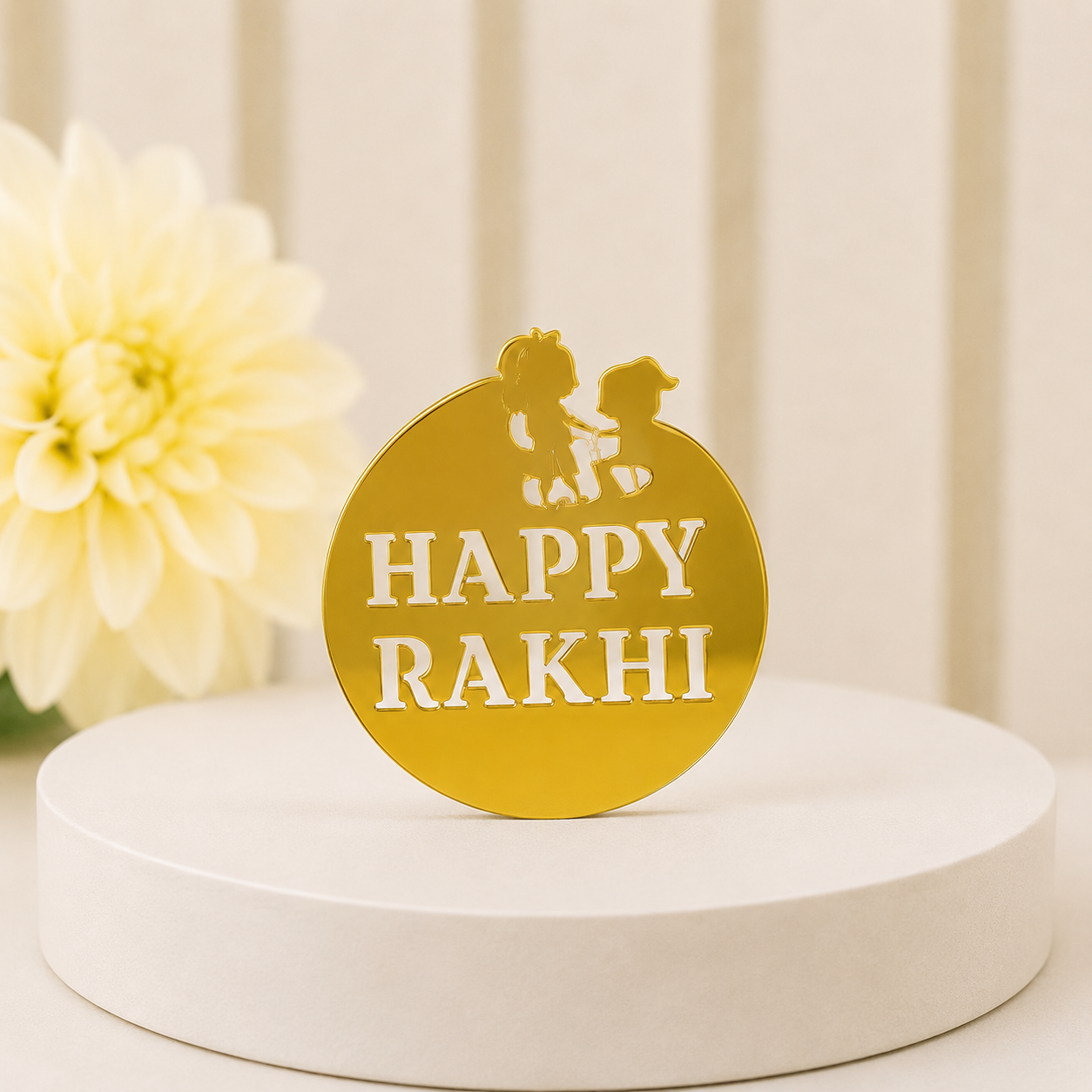 RB01 - Brother Sister Happy Rakhi Gold Mirror Acrylic Tag