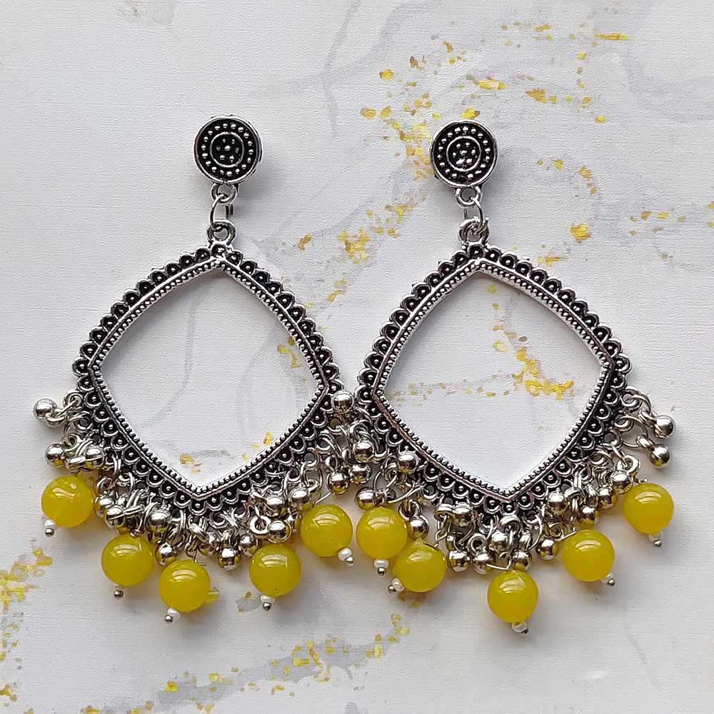 Rhombus Jhumka Earring Bezels Silver - Yellow Moti For Resin Art (TR979)