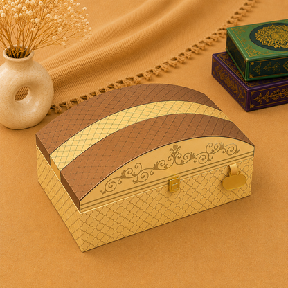 Kenzio champagne gold and mocha brown Scodix printed MDF gift box - closed view