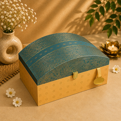 Kenzio teal blue and gold Scodix printed MDF dry fruit and chocolate gift box - closed view